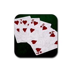 Poker Hands Straight Flush Hearts Rubber Coaster (square)  by FunnyCow