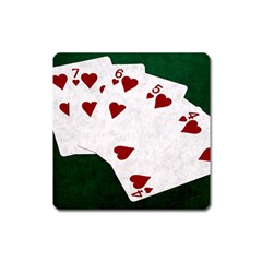 Poker Hands Straight Flush Hearts Square Magnet by FunnyCow