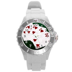 Poker Hands Straight Flush Hearts Round Plastic Sport Watch (l) by FunnyCow