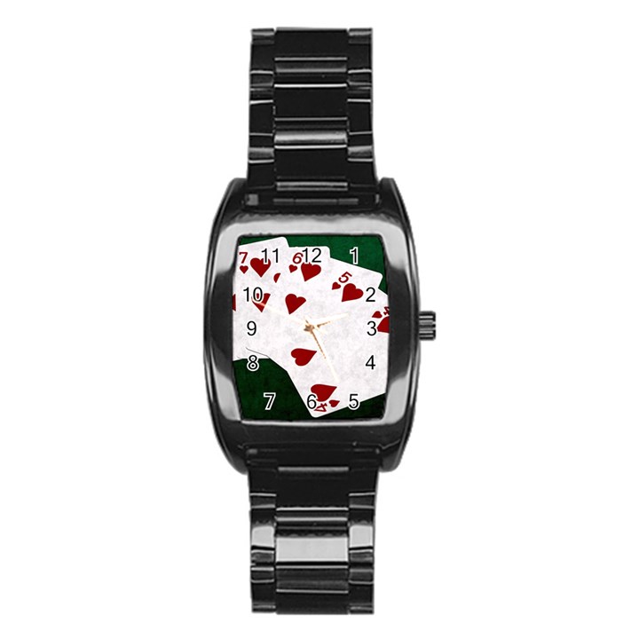 Poker Hands Straight Flush Hearts Stainless Steel Barrel Watch