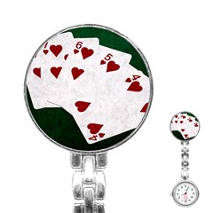 Poker Hands Straight Flush Hearts Stainless Steel Nurses Watch by FunnyCow