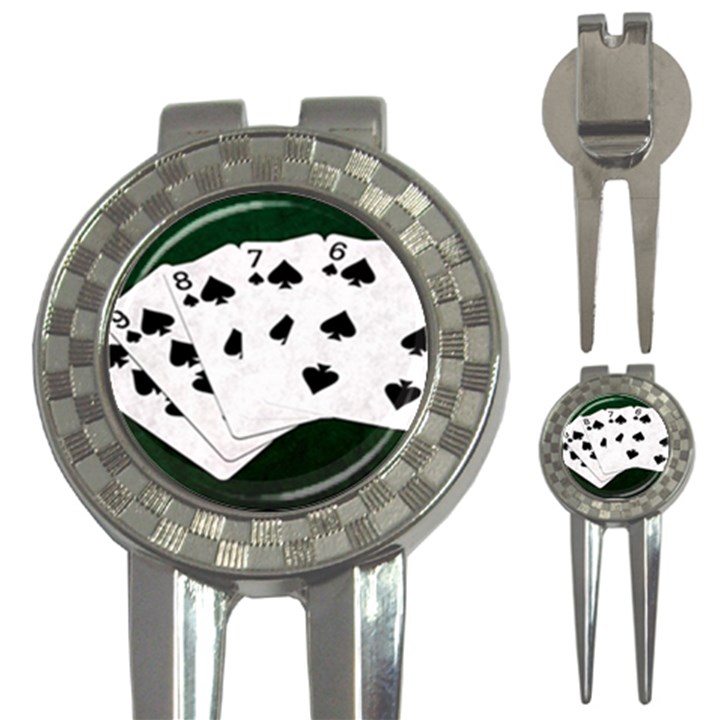 Poker Hands Straight Flush Spades 3-in-1 Golf Divots