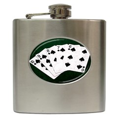 Poker Hands Straight Flush Spades Hip Flask (6 Oz) by FunnyCow