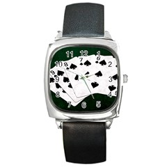 Poker Hands Straight Flush Spades Square Metal Watch by FunnyCow