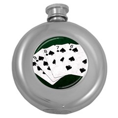 Poker Hands Straight Flush Spades Round Hip Flask (5 Oz) by FunnyCow