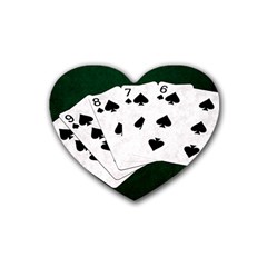 Poker Hands Straight Flush Spades Rubber Coaster (heart)  by FunnyCow