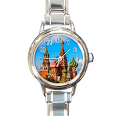 Moscow Kremlin And St  Basil Cathedral Round Italian Charm Watch by FunnyCow