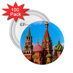 Moscow Kremlin And St  Basil Cathedral 2 25  Buttons (100 Pack)  by FunnyCow