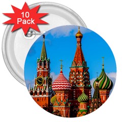 Moscow Kremlin And St  Basil Cathedral 3  Buttons (10 Pack)  by FunnyCow