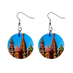 Moscow Kremlin And St  Basil Cathedral Mini Button Earrings by FunnyCow