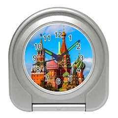 Moscow Kremlin And St  Basil Cathedral Travel Alarm Clocks by FunnyCow