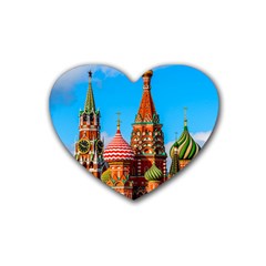 Moscow Kremlin And St  Basil Cathedral Heart Coaster (4 Pack)  by FunnyCow