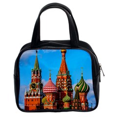 Moscow Kremlin And St  Basil Cathedral Classic Handbags (2 Sides) by FunnyCow