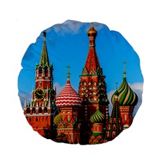 Moscow Kremlin And St  Basil Cathedral Standard 15  Premium Round Cushions by FunnyCow