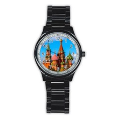 Moscow Kremlin And St  Basil Cathedral Stainless Steel Round Watch by FunnyCow