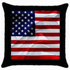 American Usa Flag Throw Pillow Case (black) by FunnyCow