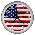 American Usa Flag Wall Clocks (Silver)  Front