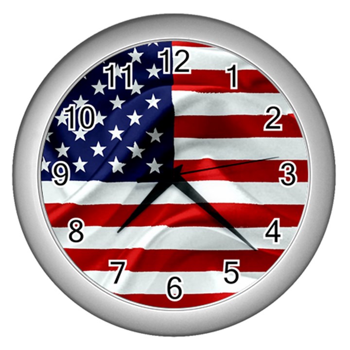 American Usa Flag Wall Clocks (Silver) 