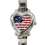 American Usa Flag Heart Italian Charm Watch Front