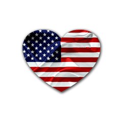 American Usa Flag Rubber Coaster (heart)  by FunnyCow