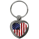 American Usa Flag Vertical Key Chains (Heart)  Front