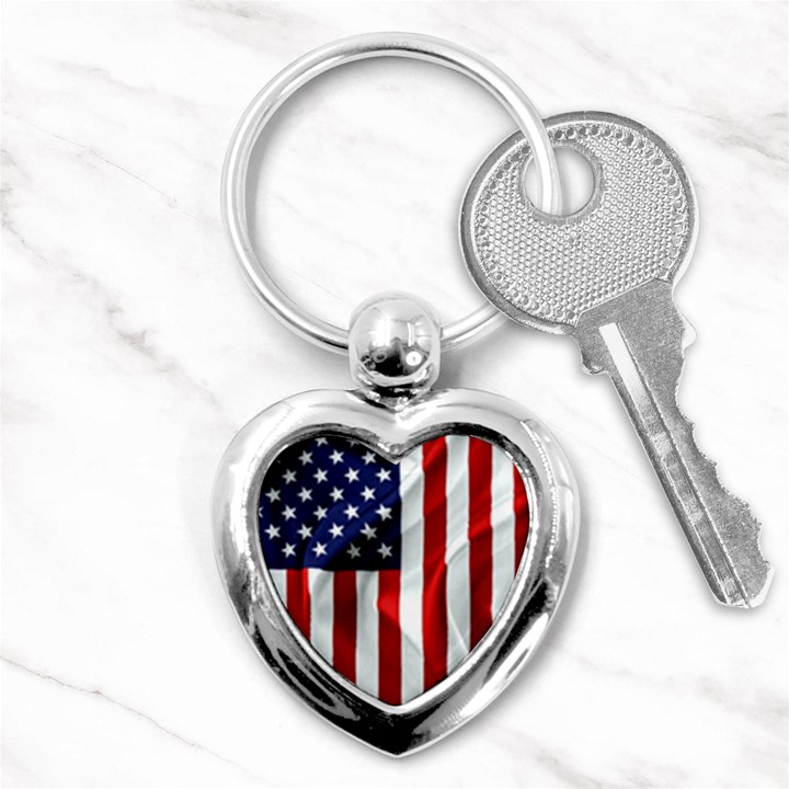 American Usa Flag Vertical Key Chains (Heart) 