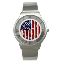 American Usa Flag Vertical Stainless Steel Watch