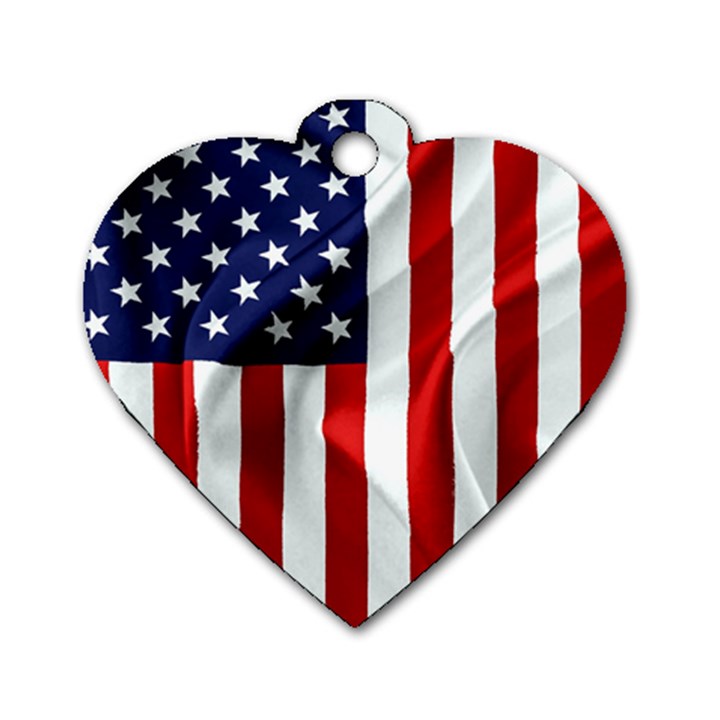 American Usa Flag Vertical Dog Tag Heart (One Side)