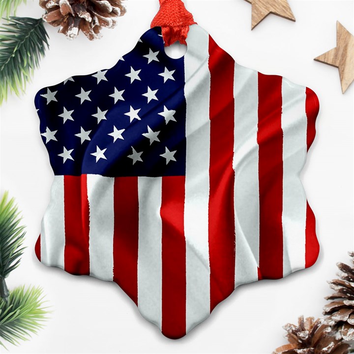 American Usa Flag Vertical Snowflake Ornament (Two Sides)