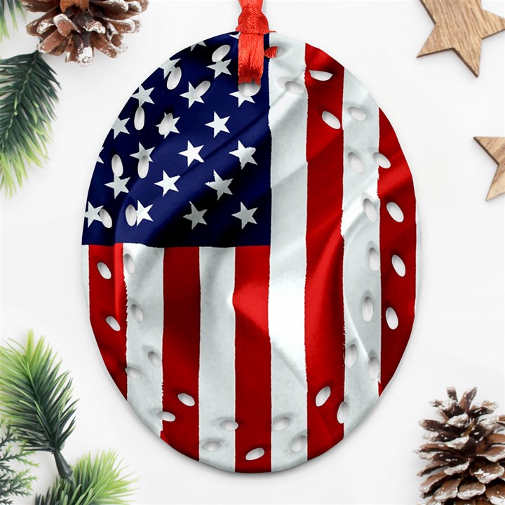 American Usa Flag Vertical Ornament (Oval Filigree)