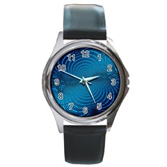 Blue Background Brush Particles Wave Round Metal Watch by Nexatart