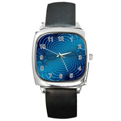 Blue Background Brush Particles Wave Square Metal Watch by Nexatart