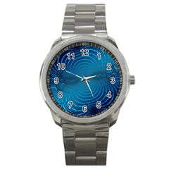 Blue Background Brush Particles Wave Sport Metal Watch by Nexatart