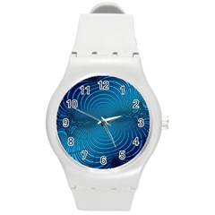 Blue Background Brush Particles Wave Round Plastic Sport Watch (m) by Nexatart