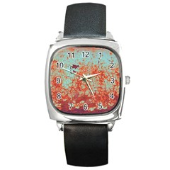 Orange Blue Rust Colorful Texture Square Metal Watch by Nexatart