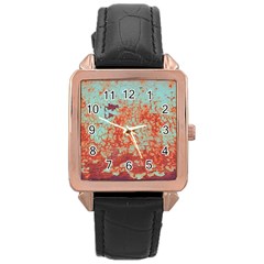 Orange Blue Rust Colorful Texture Rose Gold Leather Watch  by Nexatart