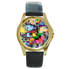 Color Abstract Background Textures Round Gold Metal Watch by Nexatart