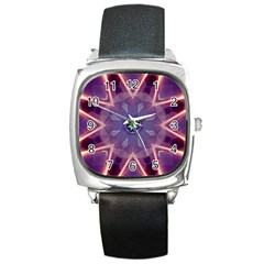 Abstract Glow Kaleidoscopic Light Square Metal Watch by Nexatart