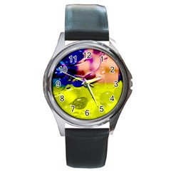 Abstract Bubbles Oil Round Metal Watch by Nexatart