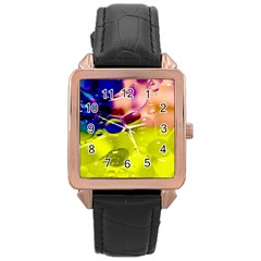 Abstract Bubbles Oil Rose Gold Leather Watch  by Nexatart