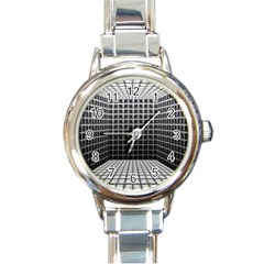 Space Glass Blocks Background Round Italian Charm Watch by Nexatart