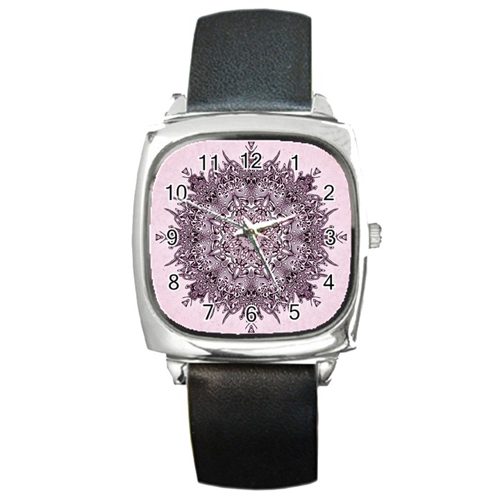 Mandala Pattern fractal Square Metal Watch