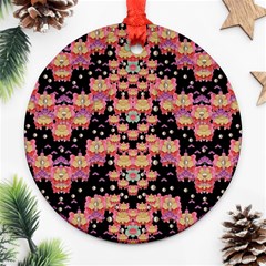 Fantasy Flower Ribbon And Happy Florals Festive Ornament (round) by pepitasart