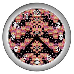 Fantasy Flower Ribbon And Happy Florals Festive Wall Clocks (silver)  by pepitasart