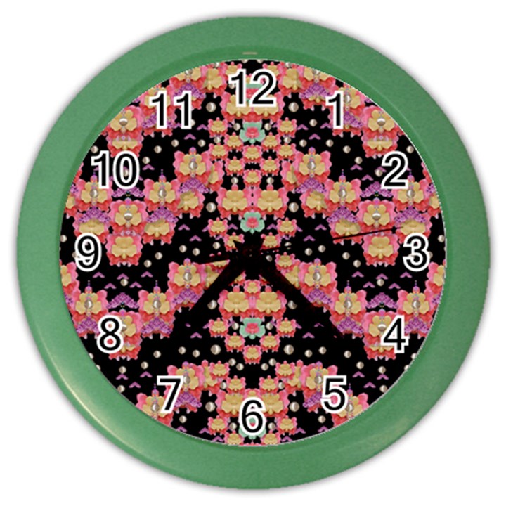 Fantasy Flower Ribbon And Happy Florals Festive Color Wall Clocks