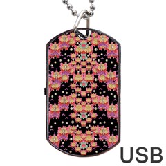 Fantasy Flower Ribbon And Happy Florals Festive Dog Tag Usb Flash (one Side) by pepitasart