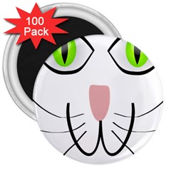 Cat Green Eyes Happy Animal Pet 3  Magnets (100 Pack) by Sapixe