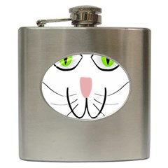 Cat Green Eyes Happy Animal Pet Hip Flask (6 Oz) by Sapixe