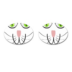 Cat Green Eyes Happy Animal Pet Cufflinks (oval) by Sapixe