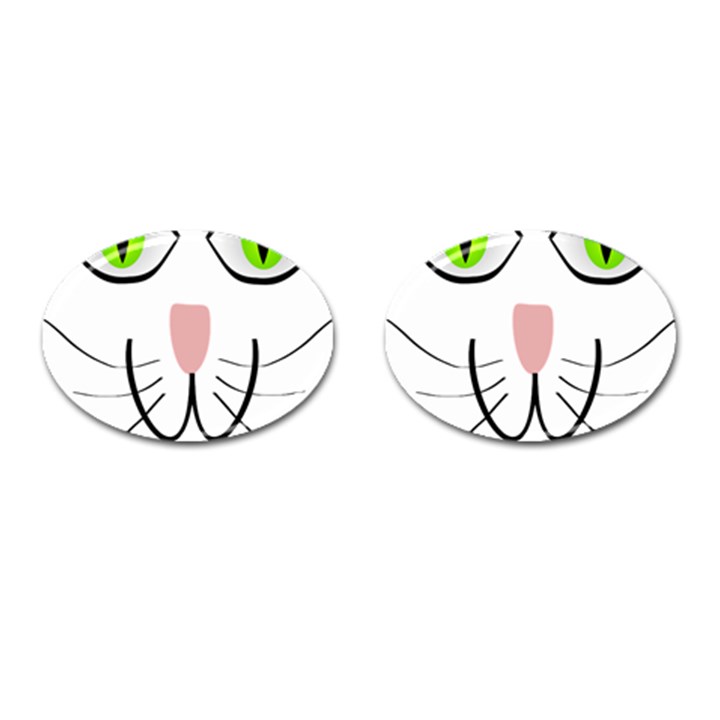 Cat Green Eyes Happy Animal Pet Cufflinks (Oval)